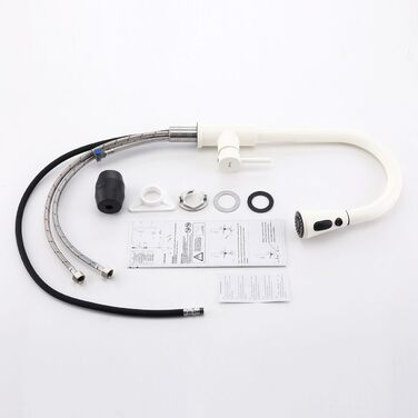 Кухонний змішувач з висувною лійкою, 3 режими, поворотний 360°, високий тиск, для кухні, матовий золотий (білий)