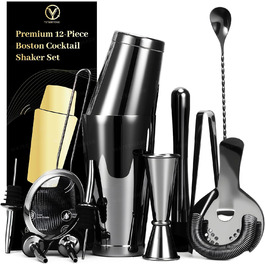 Набір шейкерів для коктейлів YXT&BEYOND Premium, 12 шт., нержавіюча сталь 304, чорний, для дому та барів, з подарунковою коробкою