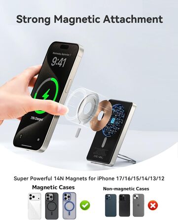 Powerbank MagSafe 10000mAh з PD 20W, бездротова зарядка, USB-C, LED-дисплей, для iPhone 17/16/15/14/13/12, серія Pro/Pro Max, Titanium Grey