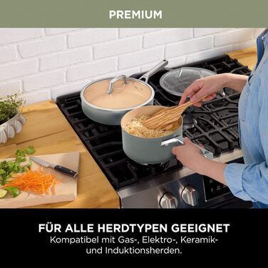 Ninja Extended Life Ceramic Cookware Set - 5 Piece (20 & 24 inch Saute Pans + 16, 18 & 20 inch Pots with Lids), Non-Stick (PFOA, PFOS Free), Oven Safe, Grey & Terracotta
