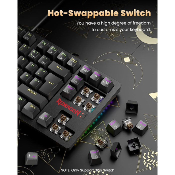 Redragon K552 Комплект: Механічна клавіатура та миша для геймінгу з RGB-підсвічуванням, brown switches, 4200 DPI, QWERTZ DE Layout