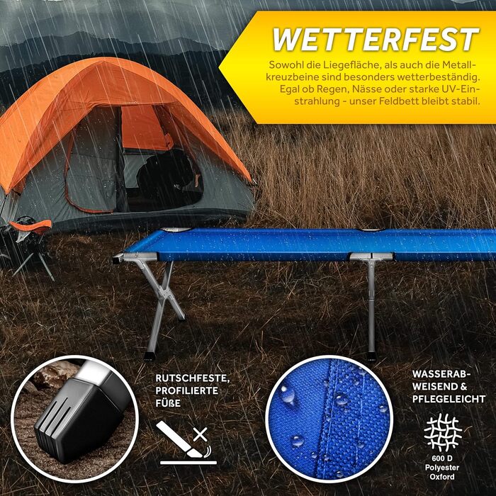Кемпінгове ліжко TRESKO XXL, 190 x 64 x 44 см, металевий каркас, до 150 кг, блакитне