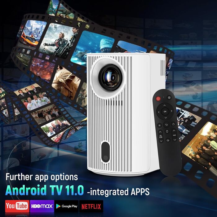 Портативний проєктор Mini Beamer: 4K, 1080p, WiFi 6, Bluetooth 5.4, Auto Keystone, 200 дюймів, сумісний з ноутбуками, смартфонами та TV (Weiß-P6)