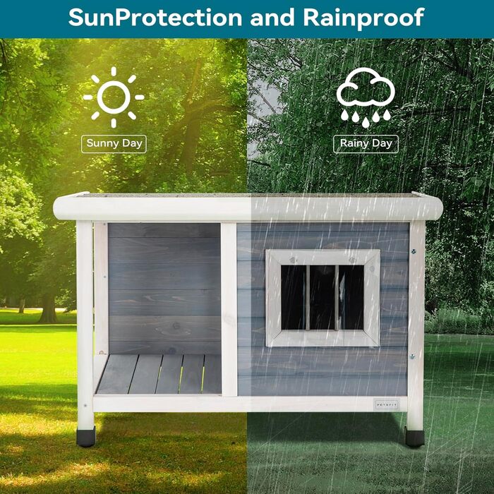 Будинок для собак Petsfit з балконом та терасою, вулиця, 85x62x52 см, сірий