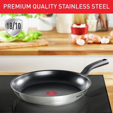 Сковорода Tefal Comfort Max 26 см з нержавіючої сталі з термоспотом та антипригарним покриттям, для індукційних плит, чорно-срібна
