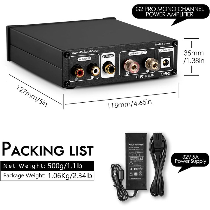 Nobsound G2 PRO 300W Міні HiFi Сабвуферний/Повнодіапазонний Моно Аудіо Підсилювач
