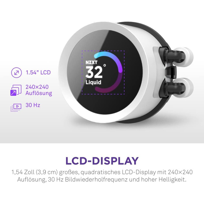NZXT Kraken RGB 240 - Рідинна система охолодження CPU з LCD-дисплеєм, білий, 2023