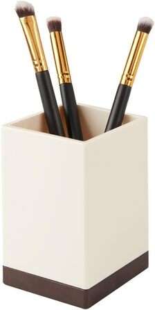 Набір аксесуарів для ванної кімнати mDesign 4-Piece – тримач для зубних щіток, дозатор мила, мильниця та стаканчик, кремово-бронзовий колір, міцний пластик