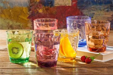 YINJOYI 300ml 4-Piece Glass Water Glasses, Plastic Cups, Drinking Glasses, Drinking Cups, Long Drink Glasses, Children's Juice Glasses, Reusable (4 Colors)