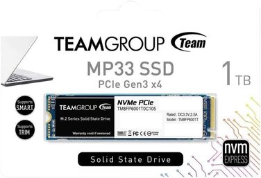 SSD Team Group MP33 1TB NVMe M.2 PCIe Gen3 x4 – 1800/1500 MB/s