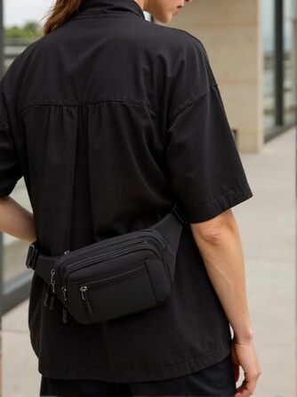 Чоловіча/жіноча поясна сумка-бананка з 5 відділеннями, водонепроникна, для подорожей, прогулянок з собакою та активного відпочинку, чорна