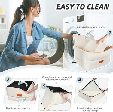 Washable Dog Car Seat for Small to Medium Dogs with Leash & Storage Pockets - Elevated Dog Bed for Back or Front Seat