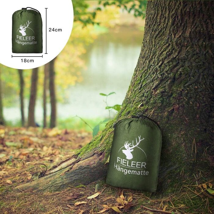 Легка туристична гамак для кемпінгу та відпочинку на природі | Міцна, з карабінами та ременями, 275x140 см, 300 кг, нейлон, для відпочинку вдома та на вулиці, армійний зелений/камелеон