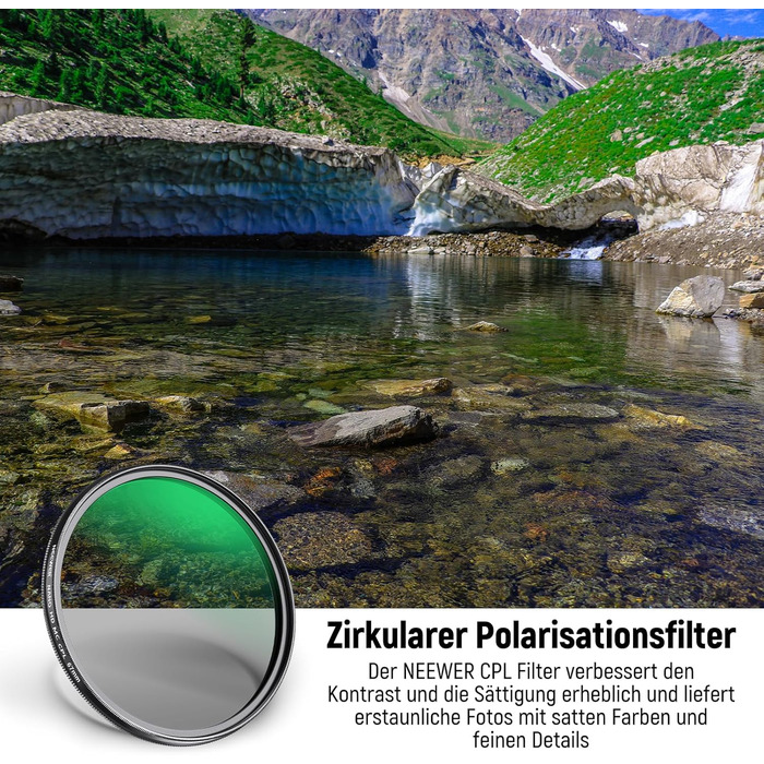 NEEWER Поляризаційний фільтр 67mm з 24 шарами, Nano MC CPL, для об'єктивів камери, зменшує відблиски та покращує контраст | HD скло