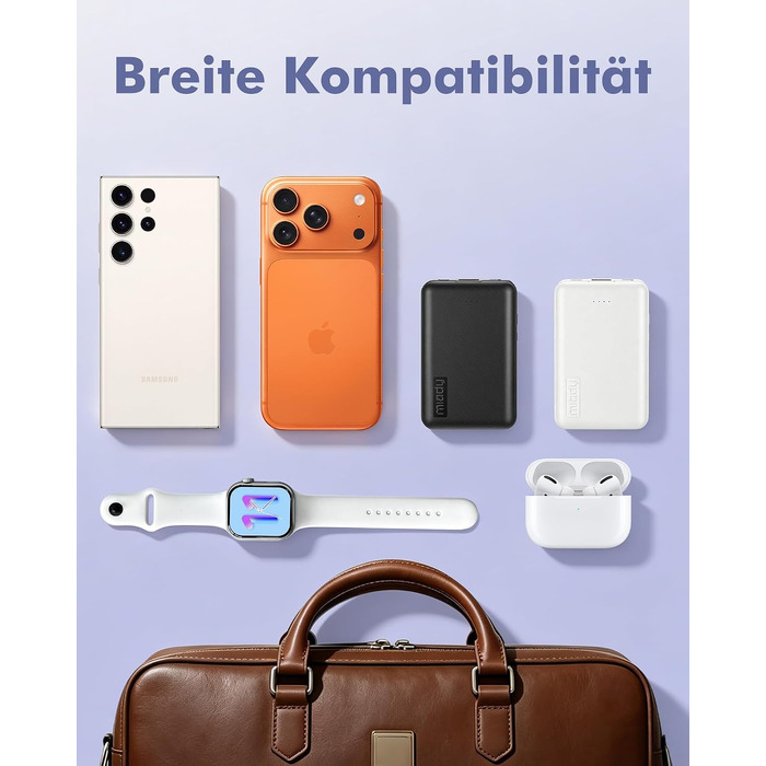 Міні-павербанк Miady 5000mAh 18.5W з USB-C портом для iPhone, Samsung, iPad, чорно-білий