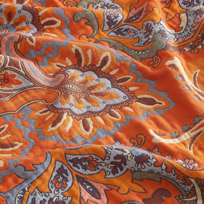 Богемна ковдра Boho Decke 100% бавовна – двостороння муслінова ковдра 150x200 см, м'яка софа/ковдра та покривало для ліжка, естетичний дизайн, ідеально для вітальні та спальні, помаранчево/блакитний колір, зірковий сон 150 x 200 см