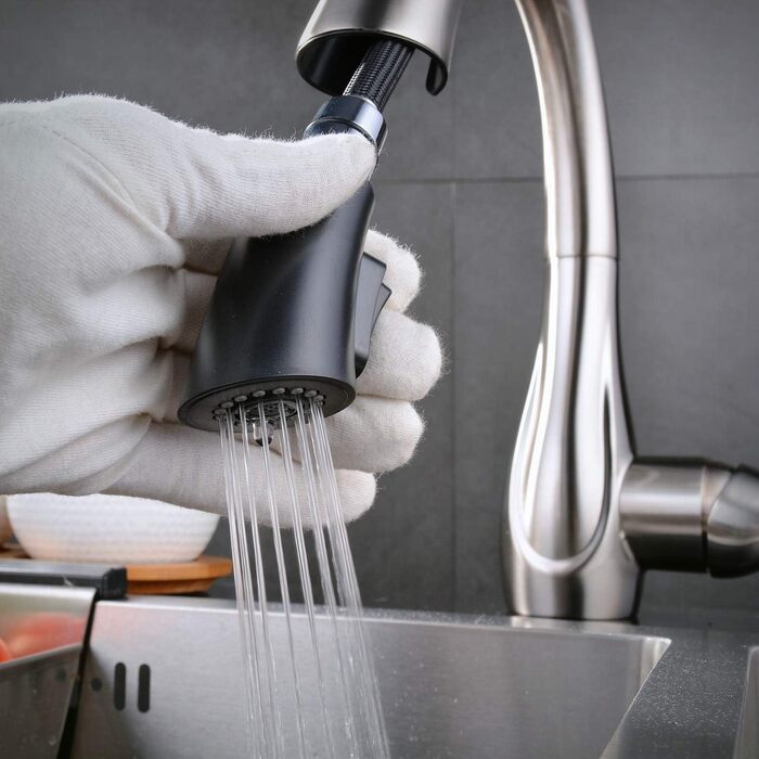 Змішувач кухонний з висувною насадкою, одноручний, з покриттям з браштованого нікелю