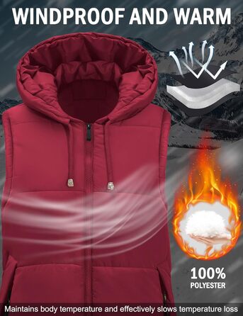 Жіноча довга степкова жилетка Vancavoo з капюшоном, червона, XXL