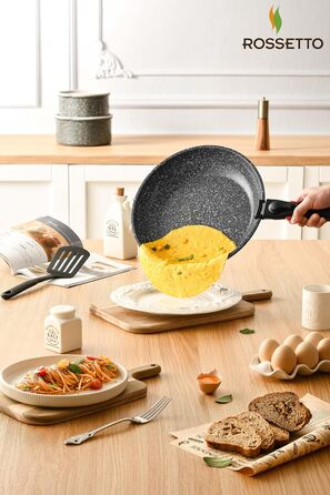 Набір посуду ROSSETTO 16 предметів: каструлі, сковороди з антипригарним покриттям, сталевий посуд для кухні