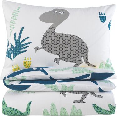 Комплект постільної білизни BaSaTex для дітей | 100x135 см + 40x60 см | 100% бавовна | Зіп-застібка | Світ динозаврів | Кольоровий