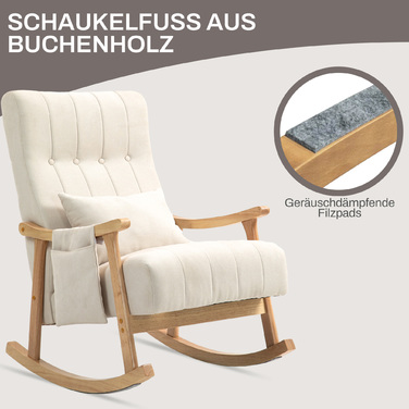 HOMCOM Rocking Chair, Padded Rocking Chair with Lumbar Pillow, Side Pocket, Recliner, Wooden Frame, Linen-Look for Living Room, Bedroom, Beige