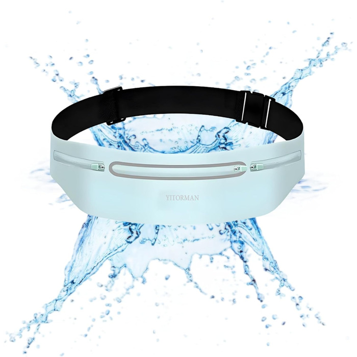 Пояс для бігу з водонепроникним, регульованим, еластичним ремінцем, кишеня, стійка до поту, підходить для всіх телефонів та розмірів талії, велика місткість, для бігу, тренувань, на відкритому повітрі (Блакитний)