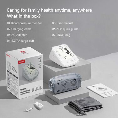 Тонометр Yuwell Intelligentes Oberarm з Bluetooth | Манжета 22-45 см, голосове повідомлення, підсвічування дисплея, акумулятор, додаток для iOS & Android (YE650AR)