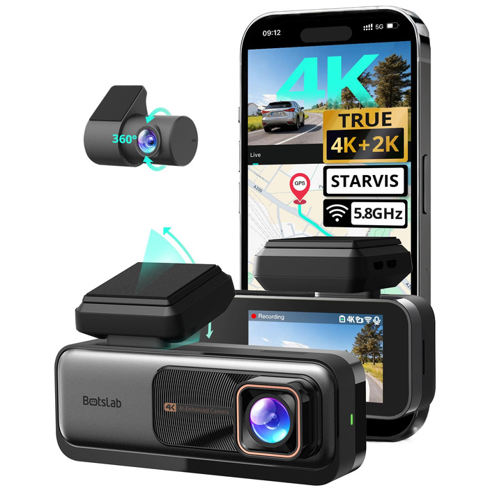 Автомобільний відеореєстратор BOTSLAB G980H 4K Dual (передній та задній), GPS, WiFi, ADAS, нічна зйомка, кут 170°, IPS дисплей 2.45
