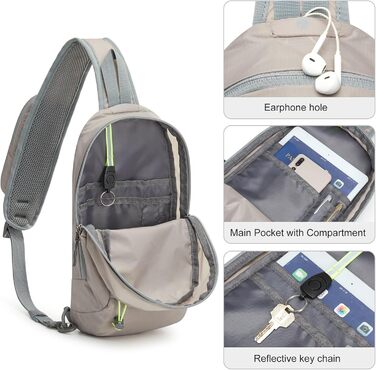 Сумка на плече G4Free з RFID-блокуванням, кросбоді рюкзак з передньою кишенею, для походів, щоденний рюкзак, нагрудна кишеня для жінок та чоловіків сірого кольору
