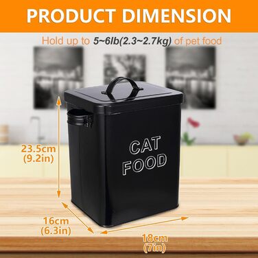 Контейнер для корму для собак та котів, 6.5 літрів, метал, з міркою, герметичний кришкою, білий (для собак) / чорний (для котів)