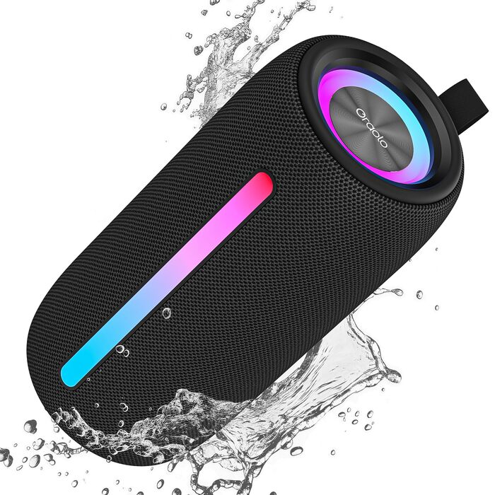 Портативна Bluetooth колонка Oraolo з RGB підсвіткою, водонепроникна IPX6, 10 год. роботи, для дому, велосипеда, вечірок - Чорна
