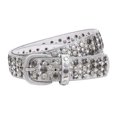 Жіночий шкіряний ремінь JasGood з заклепками та стразами, в стилі вестерн для джинсів та штанів