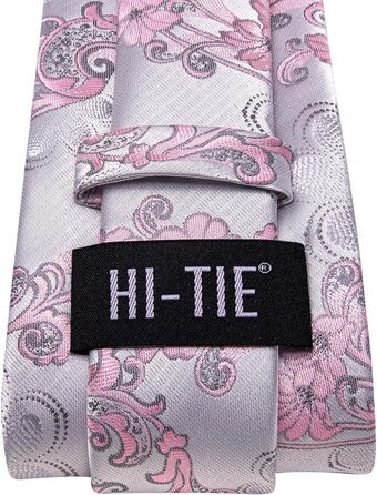 Комплект краватки Hi-Tie: шовкова краватка, нагрудник, запонки та бутоньєрка для чоловіків, срібно-рожевий, для весілля та бізнесу