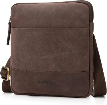 Чоловіча сумка через плече LEABAGS з натуральної шкіри - месенджер, сумка-рюкзак, 2.2 л, сумка для роботи, сумка на плече (Колір: Темно-коричневий)