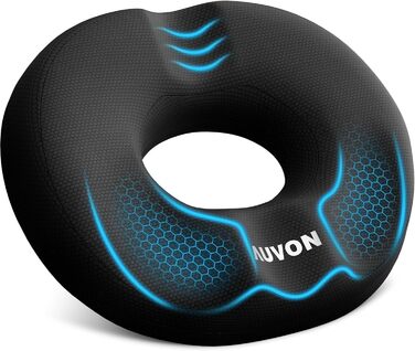 Подушка для сидіння AUVON ортопедична кругла з подвійною U-подібною формою та нахилом для розвантаження стегон, для гемороїдів, офісного крісла, авто, підняття сидіння, підвищення комфорту, покращення кровообігу, розвантаження куприка (45*35*6.6 см)