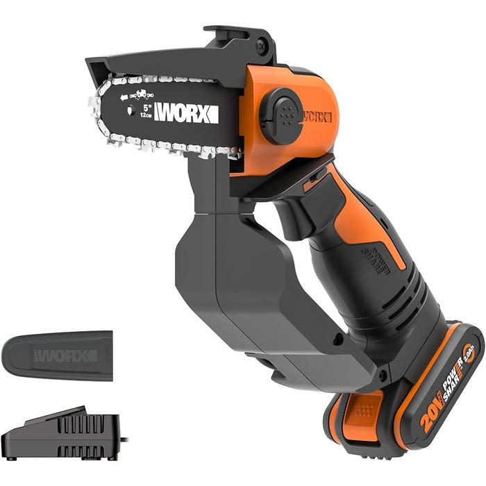 WORX WG324E Cordless One-Handed Pruning Saw 20V - 12cm Sword Length - Lightweight & Comfortable - PowerShare Compatible - with Battery and Charger
