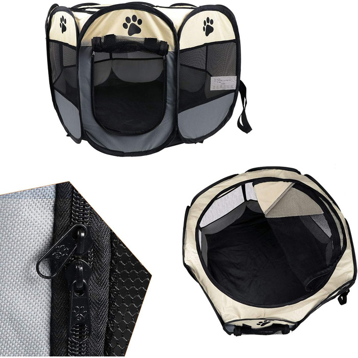 Кізочок Coolty: портативний вольєр для собак, котів та дрібних тварин, 91x91x58 см (бежевий + сірий)