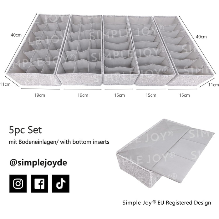 HEMNES Organizer for IKEA dresser; THE ORIGINAL; perfect fit; Sturdy base; Drawer organization system for baby supplies, children's clothing, socks, underwear; Set of 5