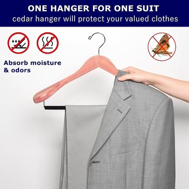 Amber Home 5-Piece 44.5cm Cedar Wood Clothes Hangers with Wide Shoulders (5.8cm), Natural Cedarwood Hangers with Round Bar for Suit, Jacket, Coat, Shirt, Pants