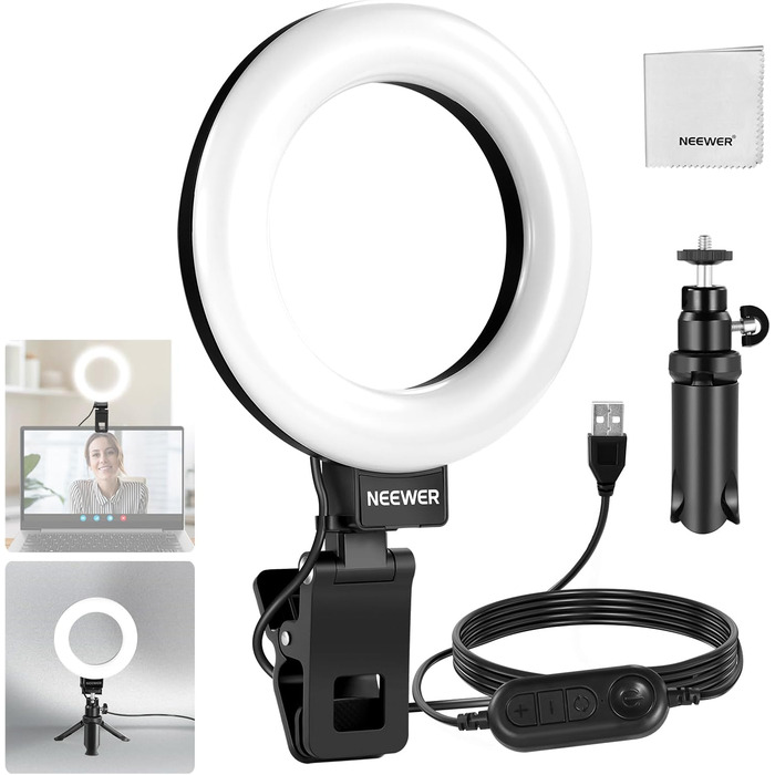 NEEWER Ring Light 5' з міні-штативом для відеоконференцій, стрімінгу та макіяжу. Комплект для монітора, веб-камери, ноутбука, смартфону. BR60