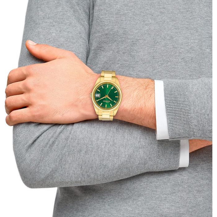 Годинник наручний s.Oliver для чоловіків, кварцовий, аналоговий, з браслетом з нержавіючої сталі, водонепроникність 5 bar, у подарунковій коробці (IP Gold / Зелений)