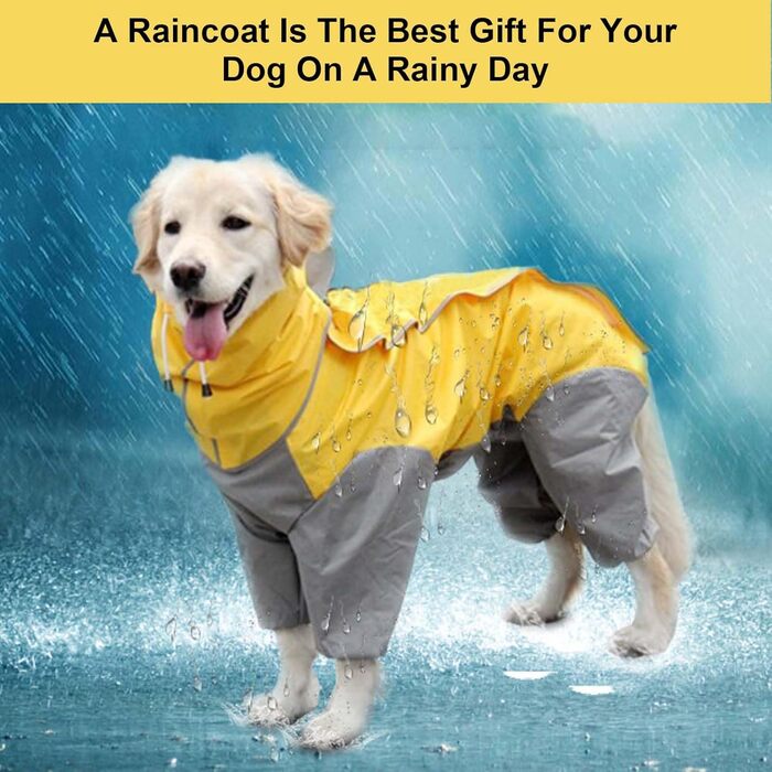 Dog Raincoat, Waterproof Dog Coat with Hood, Lightweight Rain Jacket for Dogs Suitable for Medium and Large Dogs - Perfect for the Dog Park and Dog Vacations - Green (Yellow-28)