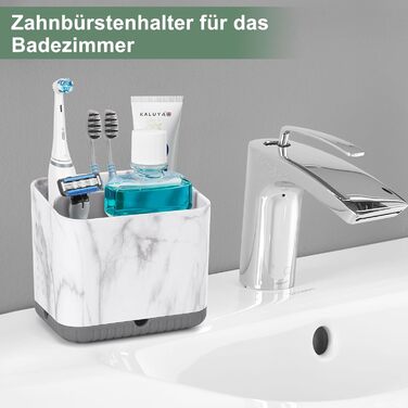 Тримач для зубних щіток електричної, з дренажними отворами, з імітацією текстури дерева, органайзер для зубних щіток на 4 щітки, легкий у чищенні, для ванної кімнати (сірий мармур, середній)