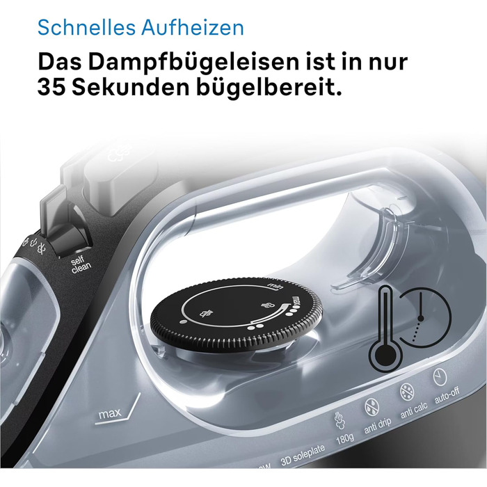 Праска з парою Braun FreeStyle 3 FI3124 PU, 2400 Вт, чорний/фіолетовий, технологія FreeGlide 3D, підошва SuperCeramic, Ultimate FastClean, автовимкнення, вертикальне прасування