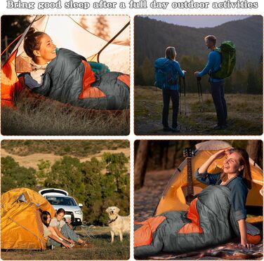 Zusentee 4-Season Sleeping Bag - Waterproof, Lightweight, Ultralight Sleeping Bag for Adults & Kids - Camping, Hiking, Travel (Dark Grey)