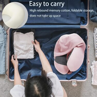 Подушка для шиї Memory Foam | Подушка для подорожей в літаку з 95% захистом від світла, регульованою підтримкою шиї, для подорожей, офісу та сну на боці (чистий порошок)