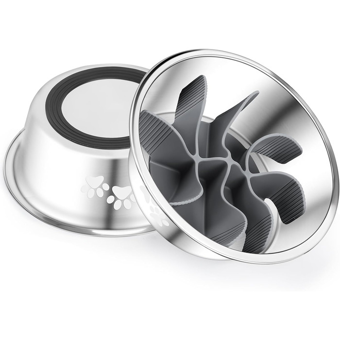 PETTOM Набір з 2 мисок для собак з нержавіючої сталі з антизаковтуванням, 2-в-1, об'єм 1560 мл, з антиковзним силіконовим дном, Ø21 см. Підходить для великих та середніх собак