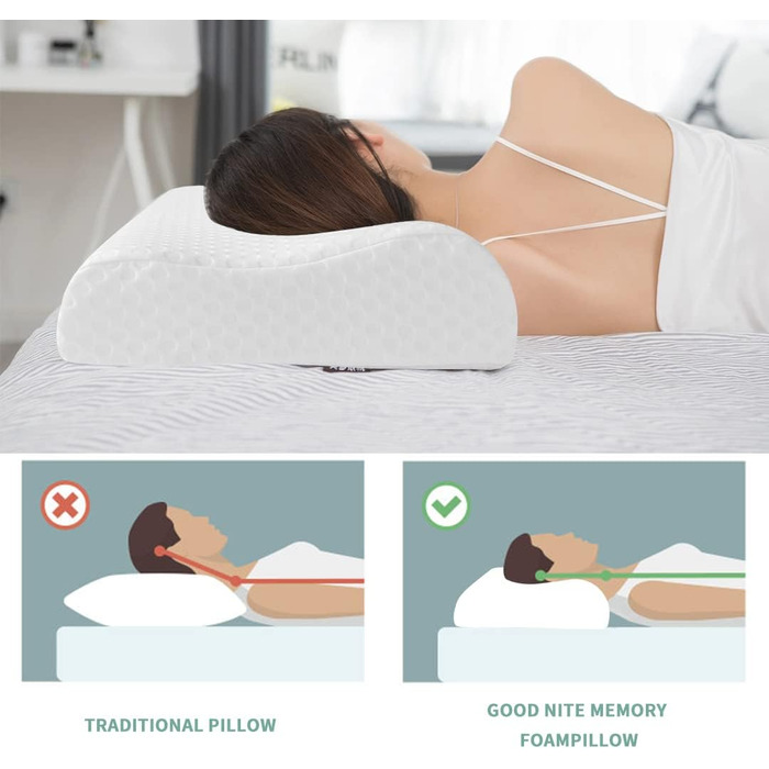 Good Night Memory Foam Cervical Orthopedic Neck Support Ergonomic Pillow Contour Groove Pillow for Neck Pain Side Sleepers (65 * 35 * 11/9)