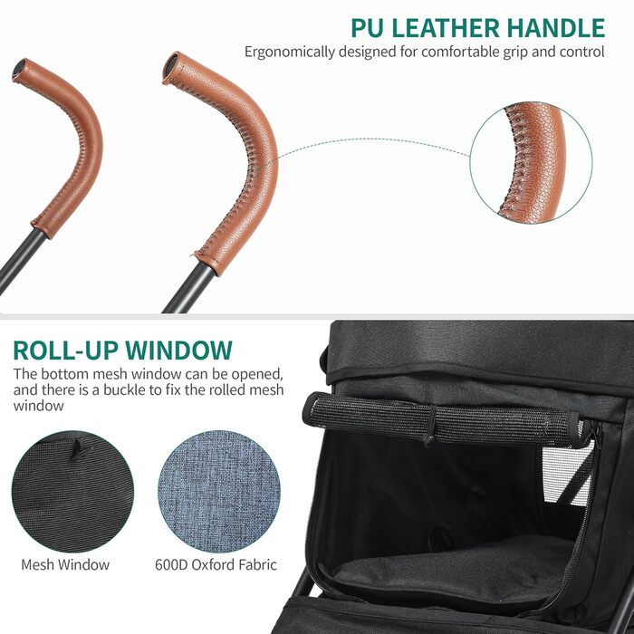 Візок для собак YITAHOME: зручний та функціональний візок для тварин до 11,3 кг з сітчастими віконцями, тримачем для напоїв, кошиком та переносною сумкою (синьо-чорний, з рухомими дверцятами)