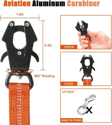 Міцна тактична повід для собак Raiput Bungee, 1.2-1.8 м, проти тяги, з карабіном, світловідбиваючі, амортизуючі, для середніх собак (Orange 2.0, Large)